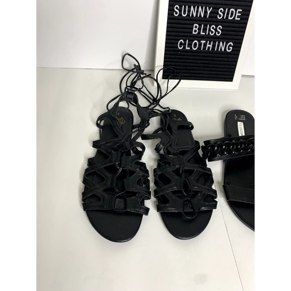 Women's Black Flat Summer Sandals Lot of 2 Size 9 - Picture 2 of 8